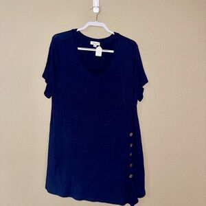 Misia Navy Short Sleeve Top with Button Accents